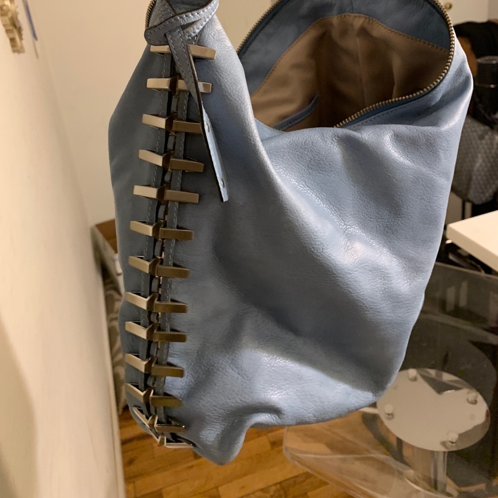 Leather studded blue bag